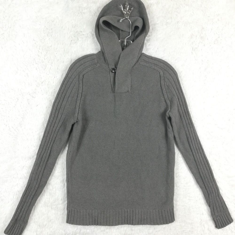 Garret Scott Mens Sweater Wool Blend Hooded Ribbed Knit‎ Gray Raglan Academia S